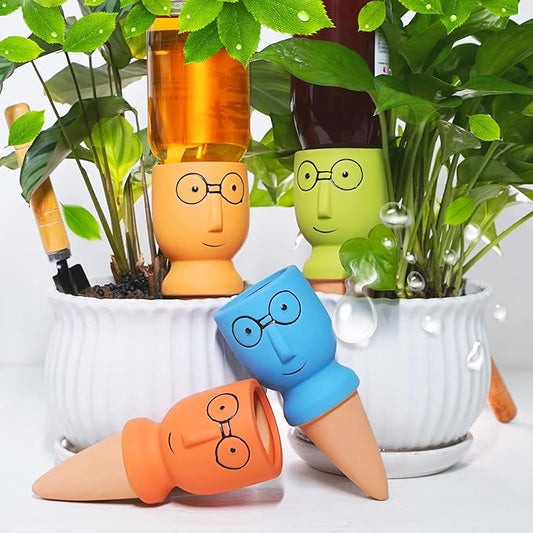 Terracotta Self Watering Spikes, 4 Pack Self Watering Planter Insert, Vacation Plant Slow Release Watering Devices for Indoor Outdoor Plants, Big Head