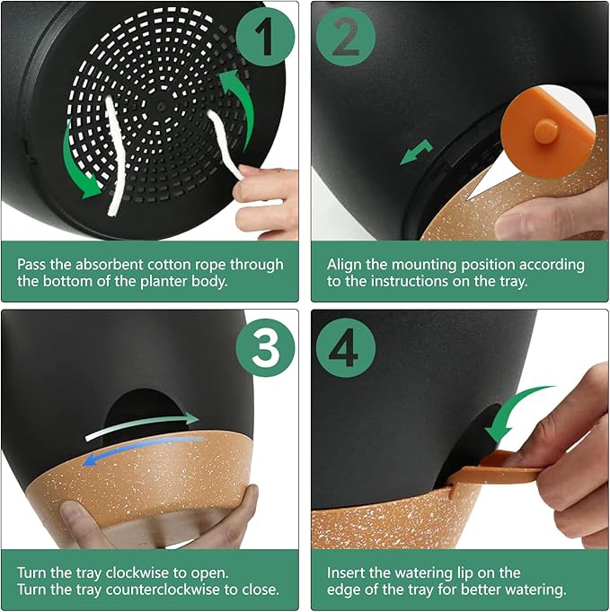 Large Self Watering Planters Plant Pots Outdoor 9/10/12 Inch for All House Plants Black Plastic Flower Pots with Drainage Hole Flower Pots for Indoor Plants Gift Idea for Home Decor