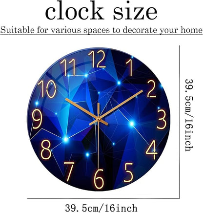Blue Wall Clock Battery Operated 16 Inch Analog Glass Wall Clock Non Ticking - Image 5