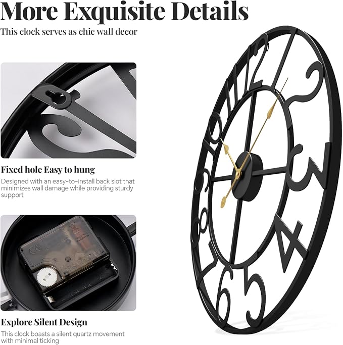 Cuspin Large Wall Clock, 20 Inch Wall Clocks - Image 4
