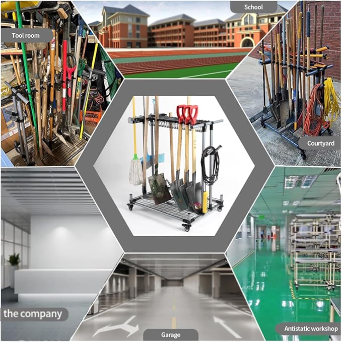 Mobile garden tool organizer metal Garage Storage Holder storage large long lawn tools heavy duty tool rack sturdy yard cart