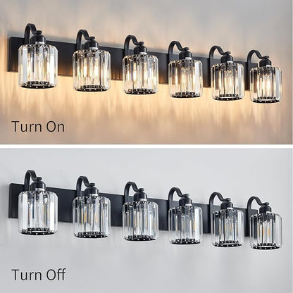 Black Crystal Bathroom Vanity Lights Fixtures 6 Light Over Mirror Modern Matte - Image 4