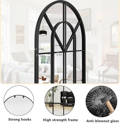 Dewfig Arch Wall Mirror Mounted Decorative, Arched Window Pane Mirror - Image 5
