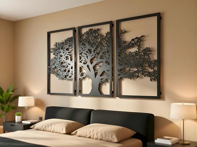 VAILLA Tree of Life Wall Art Decor Set of 3 Wall Hanging Sculpture Modern Wall - Image 9