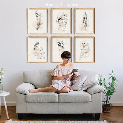 Vodefoad Figure Sketch Art Print Neutral Gallery Wall 6Pcs Set Soft feminine - Image 4