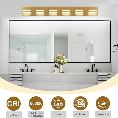 IZORRO LED Modern Bathroom Lights Fixtures, Brushed Glod Acrylic Wall Lighting - Image 4