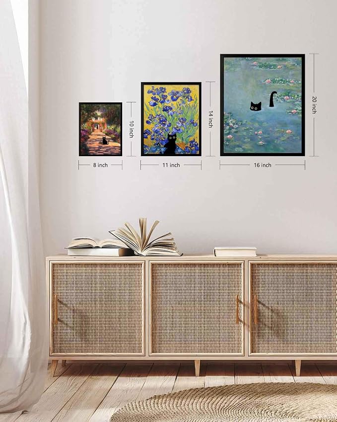Hamduker Funny Black Cat Wall Art, Monet Art Water Lily Cat Wall Art Decor - Image 7