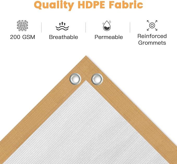 VICLLAX Shade Fabric Sun Shade Cloth with Every 2 FT Grommets for Patio Garden Pergola Cover Canopy 12x20 FT, Cream