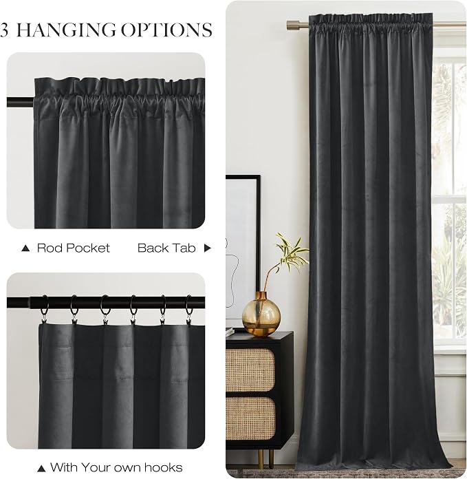 NICETOWN Grey Velvet Curtains 144 inches Long - Image 5
