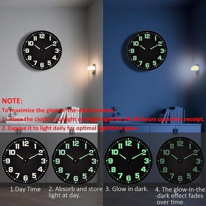 12 Inch Silent Wall Clocks Battery Operated, Glow in The Dark Wall Clock - Image 4