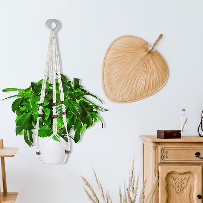 Macrame Plant Hanger for Outdoor and Indoor Hanging Plants - Plant Holders for Multi-Sized Pots, 35" Tangle-Free Cotton with Wood Beads, Window or Patio Decor (Pot Not Included)