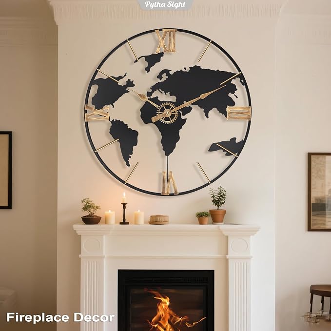 Pytha Sight 20 Inch Large Wall Clock, Modern Decorative Big World Map - Image 3