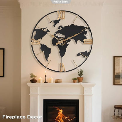 Pytha Sight 24 Inch Large Wall Clock, Modern Decorative Big World Map - Image 4
