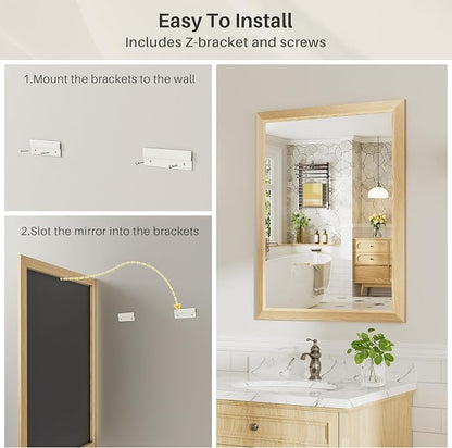 22x30 Inch Bathroom Mirror for Wall, Anti-Rust Oak Wood Grain Metal Framed - Image 5