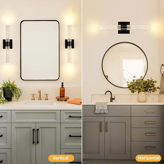 Black Modern LED Wall Sconces Set of Two 3000K-6000K Crystal Bathroom Sconce - Image 2