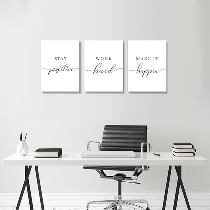Framed Canvas Wall Art Positive Quote, Office Art, Motivational Artwork Set of - Image 3