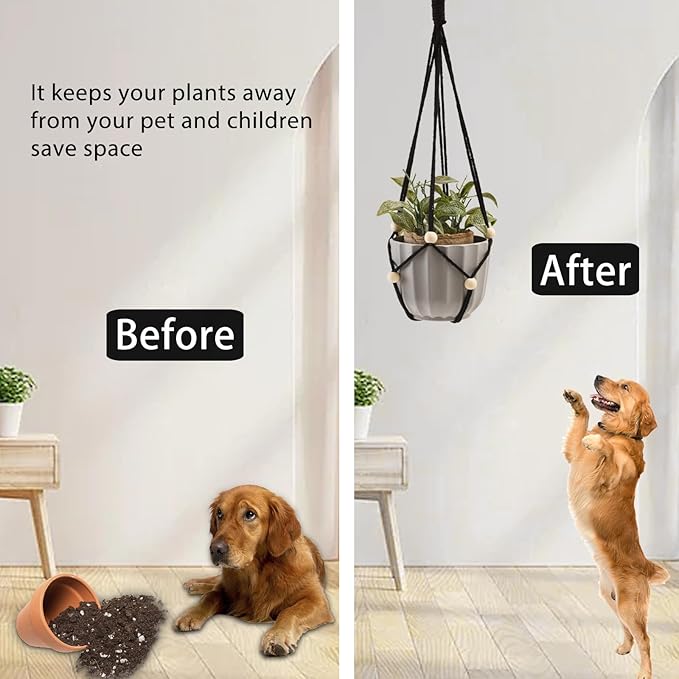 Artilady Black Hanging Planter for Indoor Plants Macrame Plant Hanger Large Hanging Plant Holder Basket with Adjustable Beads Outdoor Window Boho Plant Wall Decor