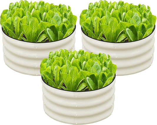 SnugNiture 3 Pcs 2x2x1ft Round Galvanized Raised Garden Bed Kit Outdoor, Metal Planter Box for Planting Plants Vegetables, White