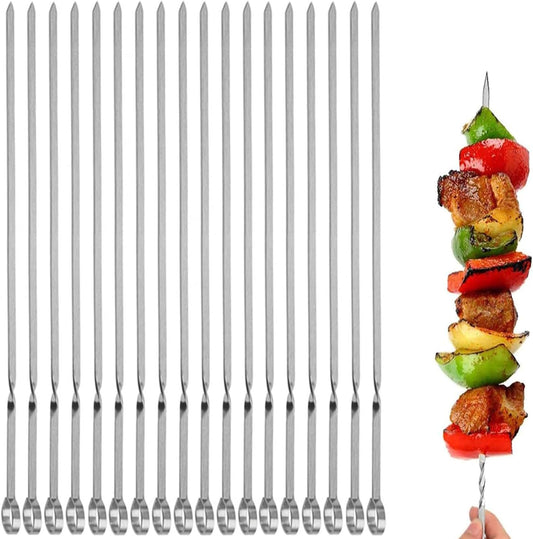 18PCS Kabob Skewers Flat Metal BBQ Barbecue Skewer 14" Long Stainless Steel Shish Kebob Sticks Wide Reusable Grilling Skewers Set for Meat Shrimp Chicken Vegetable, 18 Pack