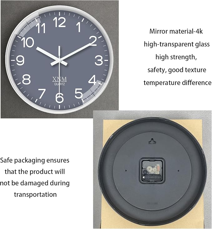 XNM Minimalist Wall Clocks Battery Operated 14 Inch Grey Wall Clock Decorative - Image 7