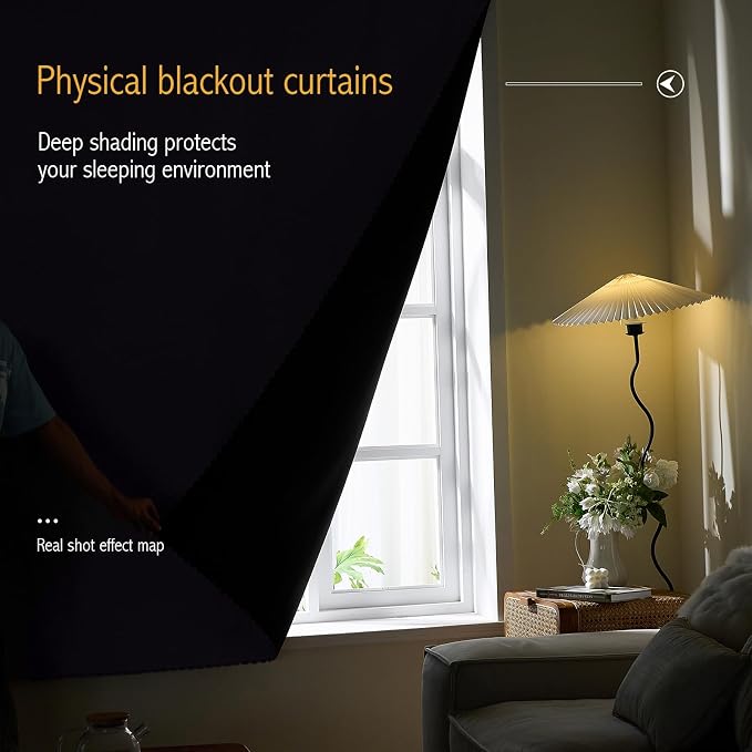AJAZZ 100% Blackout Stick Curtain Portable Blackout Curtains Adhesive Curtains - Image 2
