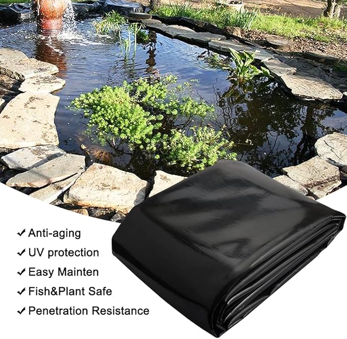 20 Mil Pond Liner, 7x10 Ft Pond HDPE Skins Small Fish Pond Liners Rubber Pond Tarp Easy Cutting Underlayment for Fountains, Waterfall & Water Gardens