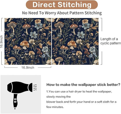 Froluya Mushroom Peel and Stick Wallpaper Dark Floral Contact Paper 16.9" x - Image 4