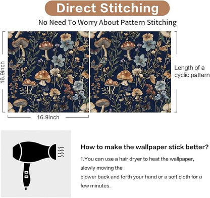 Froluya Mushroom Peel and Stick Wallpaper Dark Floral Contact Paper 16.9" x - Image 4