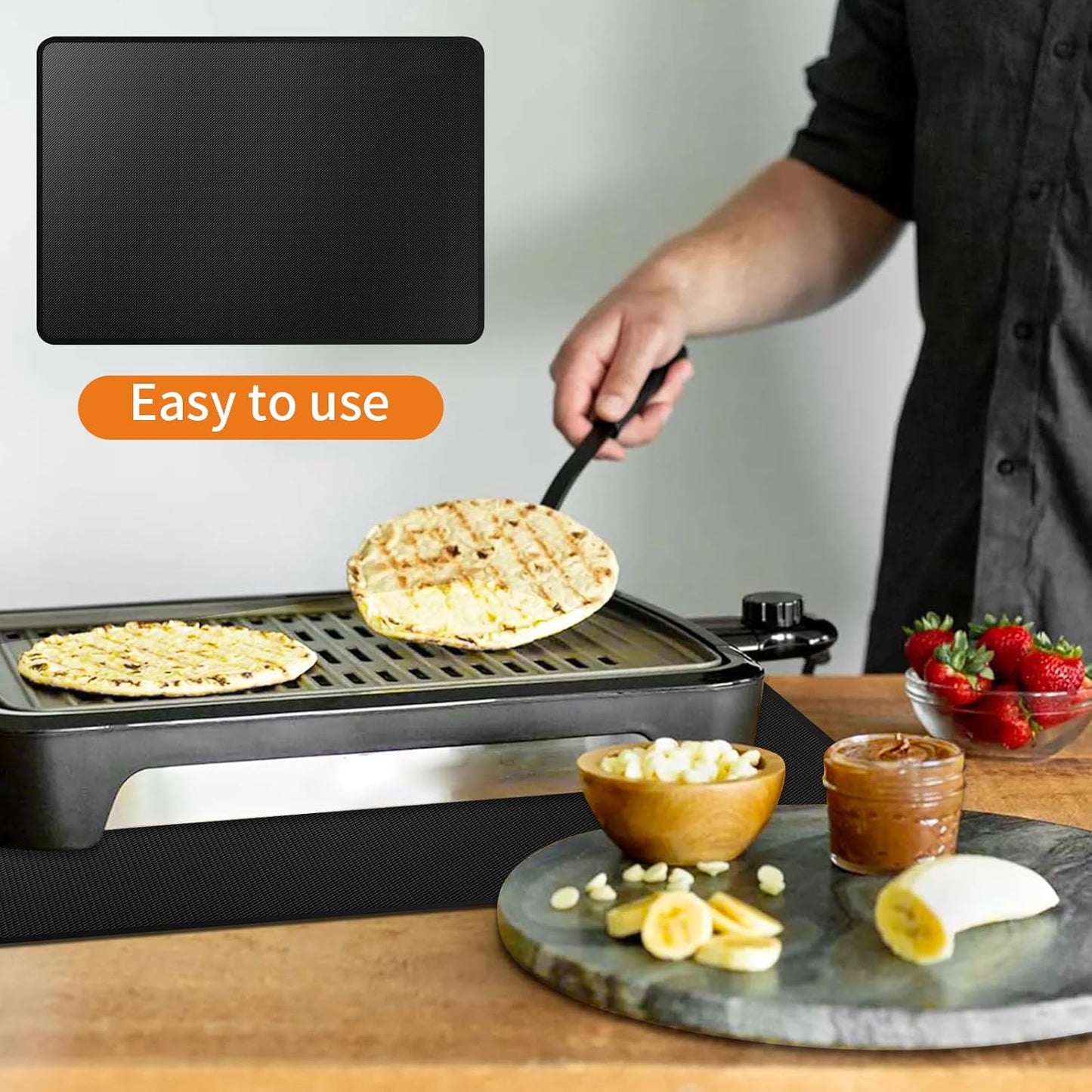 Heat Resistant Grill Mat, 15 x 18 inches Double-sided fireproof and waterproof BBQ protection mat Multi-Purpose for Grills Pizza Ovens Smokers Black