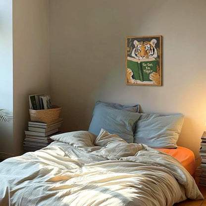 Framed Funny Tiger Wall Art, Motivational Animal Reading Wall Decor Paintings - Image 6