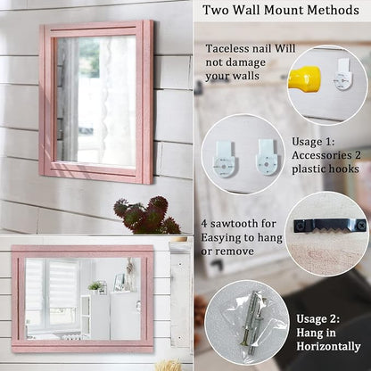 AAZZKANG Rectangle Mirror with Wood Framed Modern Farmhouse Hanging Wall - Image 3