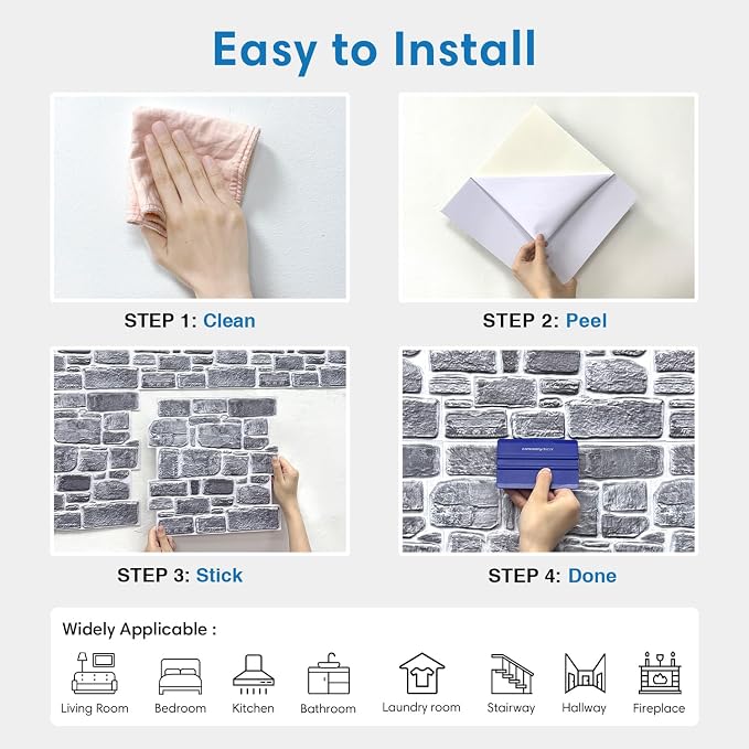 COMSTICKC 3D Faux Stone Wall Panel, Peel and Stick Tiles, Self-Adhesive PVC - Image 8
