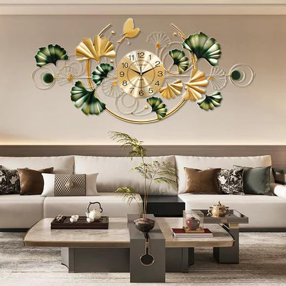 Big Wall Clock, Unique Ginkgo Leaf Decorative Wall Clocks, Luxury Metal Gold by zyiesrsq