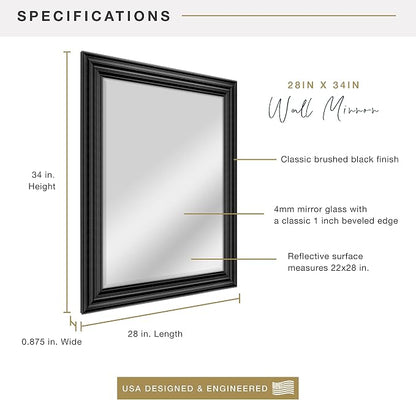 MCS 28x34 Large Wall Mirror, Brushed Black Frame & Beveled Detail Mirror - Image 3