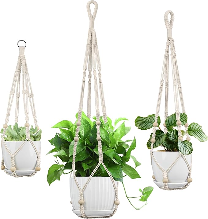 3 Pack Macrame Plant Hanger - 35"/29"/23" Different Sizes, Hanging Planter Basket Flower Pot Holder for Indoor Outdoor, Boho Home Decor, Ivory (POTS NOT Included)