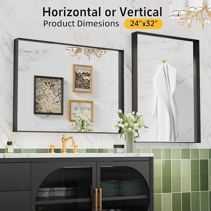 32”x 24” Black Bathroom Mirrors - Image 4