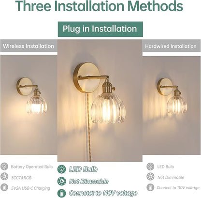 Shenmoyl Plug in Wall Sconce, Transparent Tulip Glass Lampshade Wall Light - Image 2