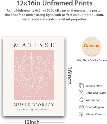 HesenDot Unframed Pink Wall Art Set of 3, 12x16in Matisse Canvas Prints - Image 2