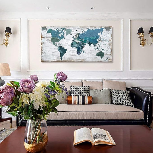 Teal Decor World Map Canvas Art Pictures - Image 2