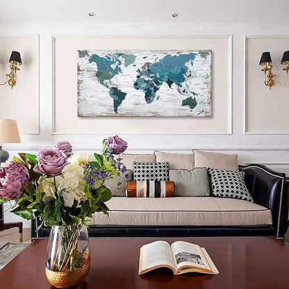 Teal Decor World Map Canvas Wall Art Pictures - Image 3