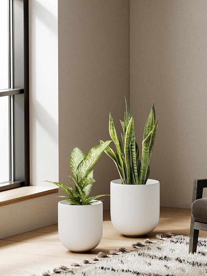 LE TAUCI 6+8+10 Inch Ceramic Pots for Plants, Plant Pots Indoor with Drainage Hole and Plug, Planter Pots for Home Office Room Patio, Set of 3, White