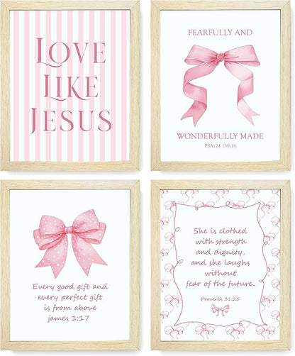 LARTSFRO Coquette Pink Bow Jesus Wall Art Decor Posters, Inspirational Bible by Unknown