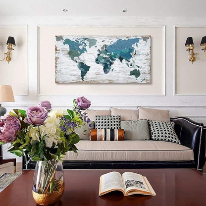 Teal Decor World Map Canvas Wall Art Pictures - Image 5