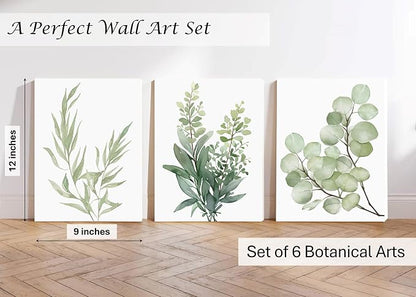 Induslyfe Framed Eucalyptus Sage Green Botanical Plant Wall Art Canvas Decor - Image 5