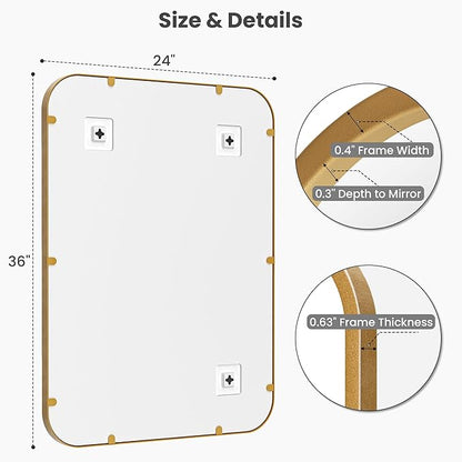 2-Pack 24x36 Inch Matte Gold Bathroom Vanity Mirrors | Flush Mount Deep Set - Image 6
