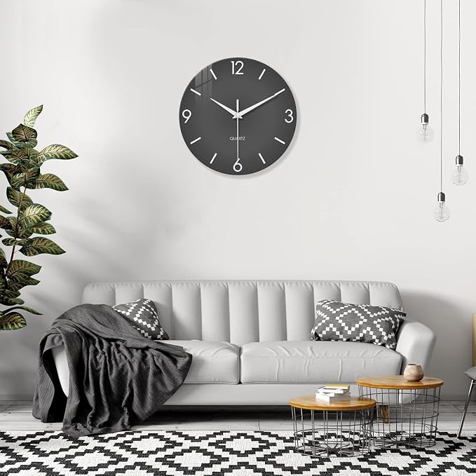 XFM Modern Wall Clock 24 Inch Large Grey Wall Clocks Battery Operated Gray - Image 5