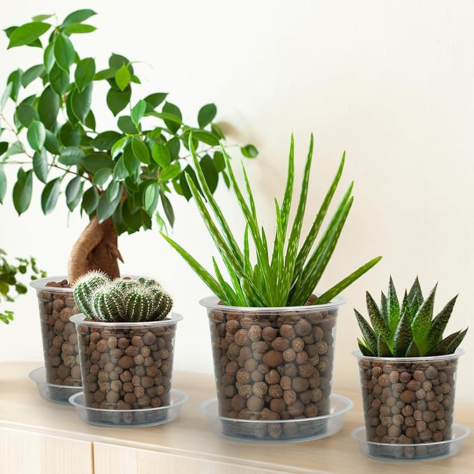 4/5/6/7 Inch Clear Nursery Pots for Plants with Sacuers 15 Pack, Plastic Flower Pots with Drainage Holes, Variety Pack Seedlings Garden Pot for Indoor Outdoor (4 inch)