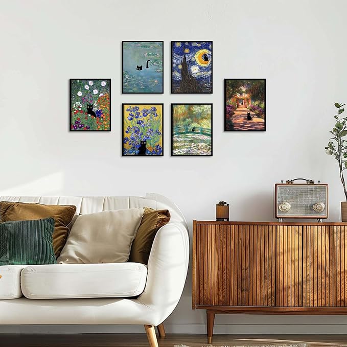 Hamduker Cat Wall Art Monet Prints Vintage Canvas Wall Art Funny Cat in Water - Image 6