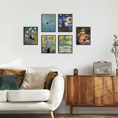 Hamduker Funny Black Cat Wall Art, Monet Art Water Lily Cat Wall Art Decor - Image 6