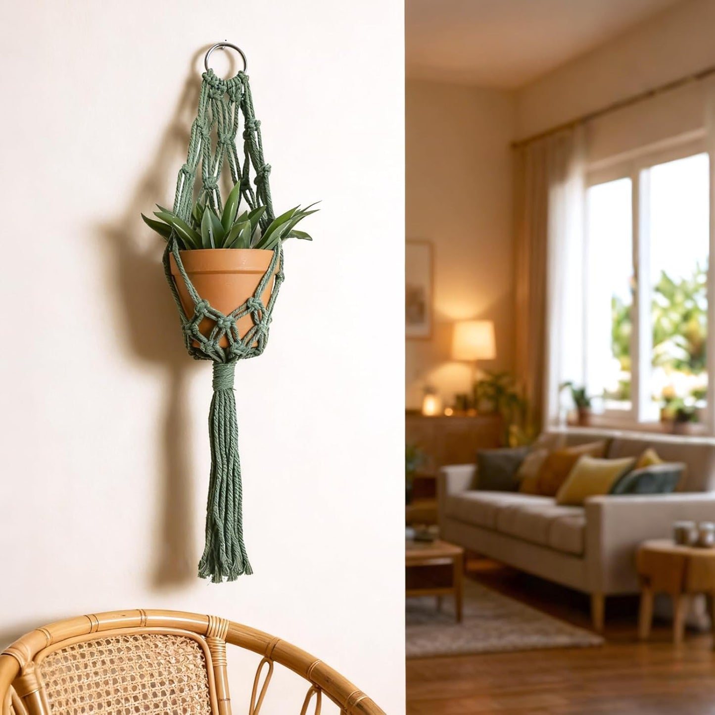 Artilady Macrame Hanging Planter for Indoor Plants, Boho Woven Plant Hanger Large Hanging Flower Pot Holders Outdoor Baskets Storage Green Wall Decor